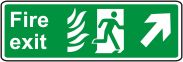 Fire exit (running man & flame, arrow up right)