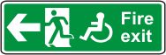 Fire exit (running man, wheelchair symbol, arrow left)