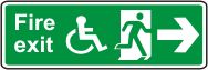 Fire exit (running man, wheelchair symbol, arrow right)