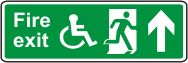 Fire exit (running man, wheelchair symbol, arrow lup