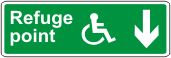 Refuge point, wheelchair symbol, arrow down